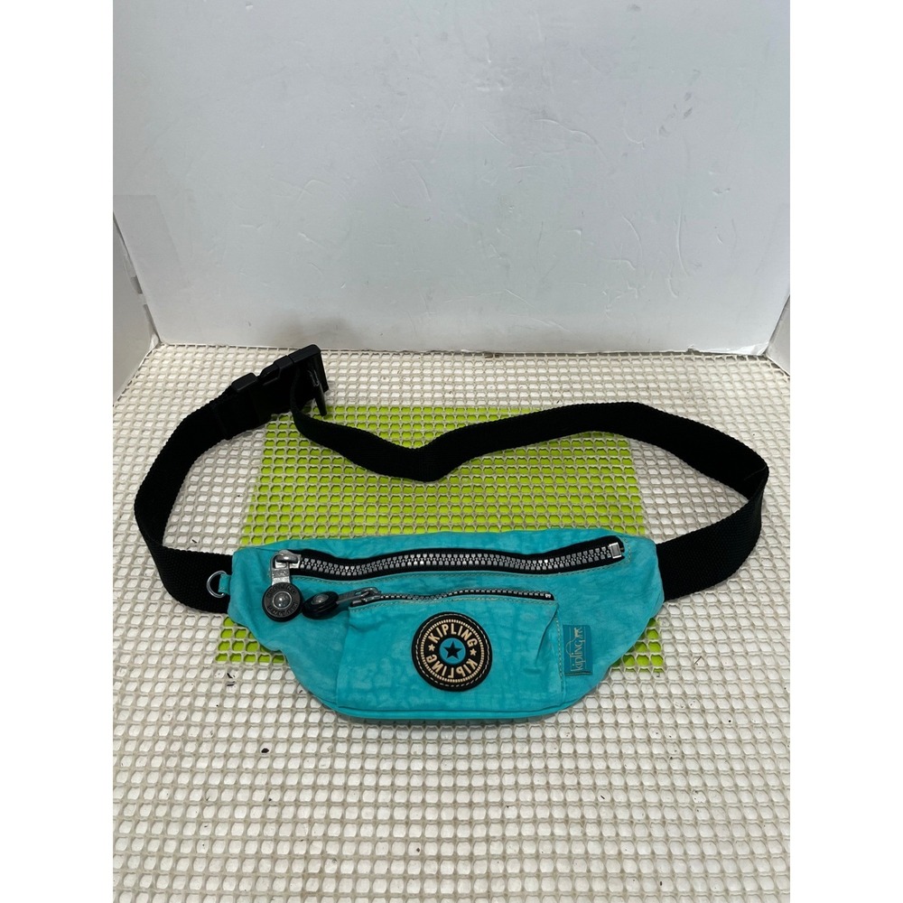 Kipling Fanny Pack Turquoise Blue Nylon Waist Bag Adjustable Belt Pouch